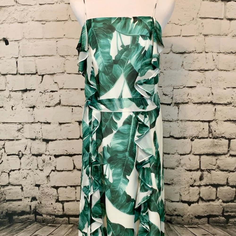 Palm Leaf Ruffle Maxi Dress